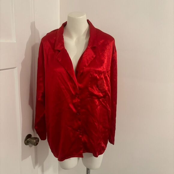 Victoria's Secret Gold Label size Small Red Valentine's Button Down Pajama Top - Picture 1 of 7